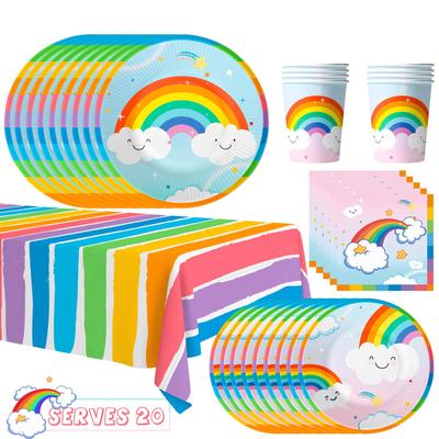 Rainbow Party Supplies, Rainbow Party Tableware Set-Rainbow Plates Cups Napkins Table Cloths,Carnival Themed Rainbow Birthday Party Supplies