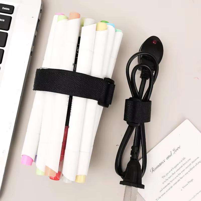 Reusable Black Nylon Hook and Loop Cinch Straps Adjustable Wire Fastener Cable Ties For Household Office Cord ArrangementStoragePinstriping Tape 3