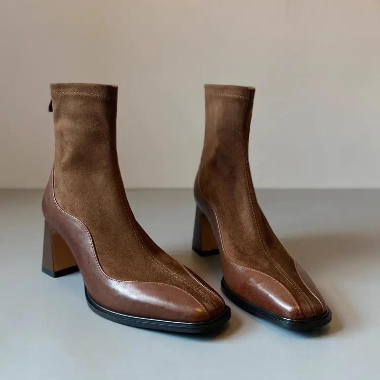 Fashion High Heel Retro Riding Boots Women's Shoes 2024 New Spring and Autumn Winter Korean Version Sleeve Small Ankle Boots