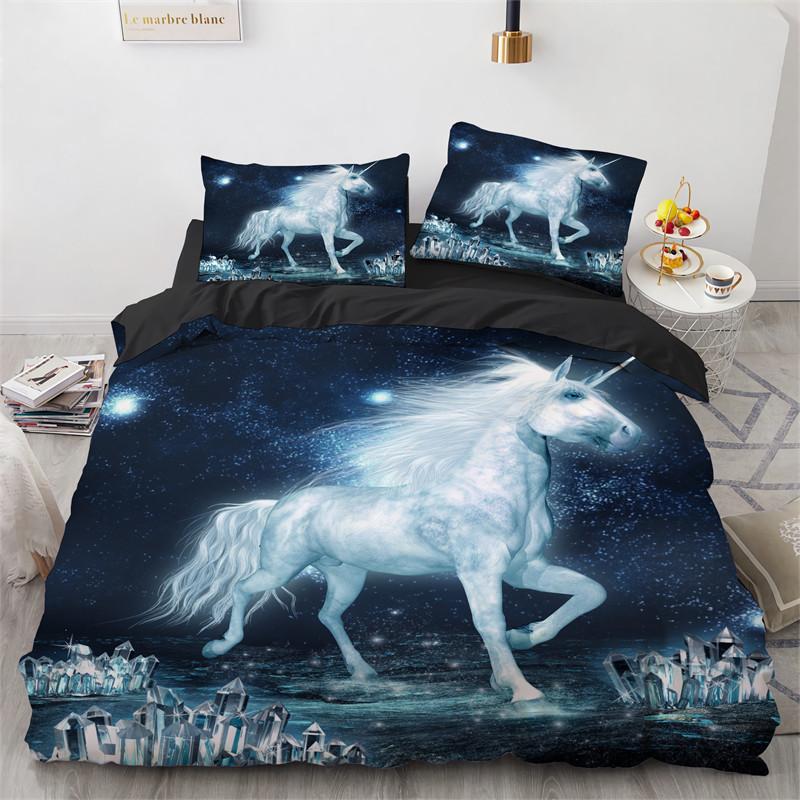 Cute Unicorn Duvet Cover Microfiber Forest White Unicorn Horse Comforter Cover Flying Horse Bedding Set King Full For Girls Teen