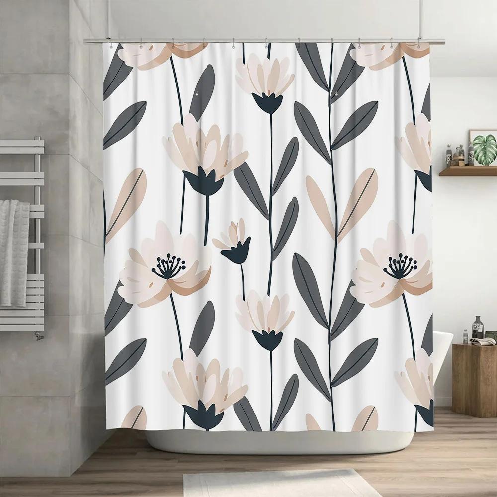 Bathroom Decor Shower Curtain Waterproof Fabric Printed Flowers Modern Simple Design