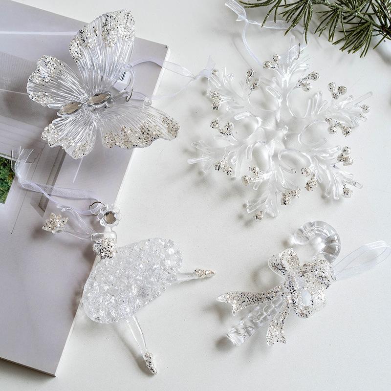 Christmas Tree Atmosphere Hanging Decoration Transparent Acrylic Craft Snowflake Deer Angel Pendant Christmas Decoration Gift