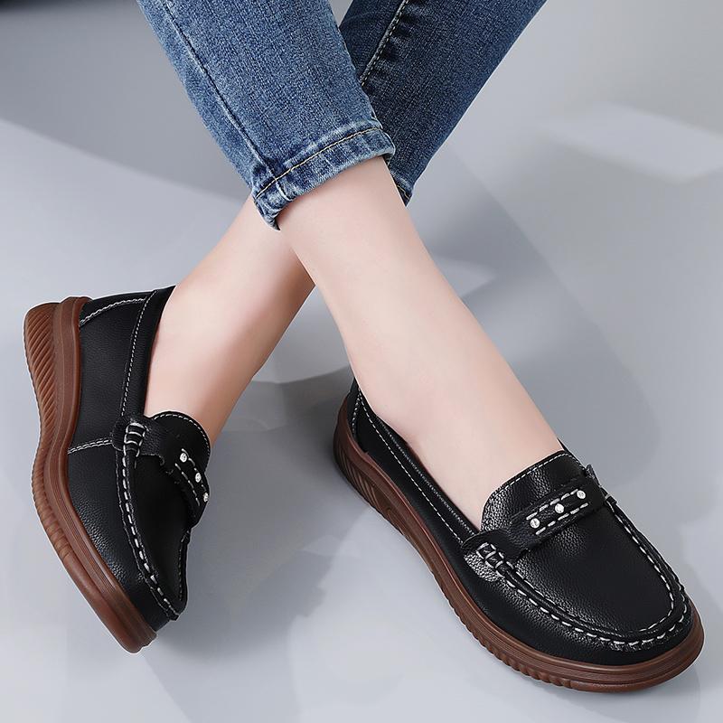 Women Black Moccasins Driving Shoes Flats White Casual Nurse Loafers Grey Minimalist Maternity Shoes Large Size