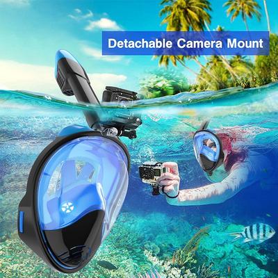 Volledig Gezicht Snorkelmasker voor Volwassenen Snorkeluitrusting met Camerabevestiging 180 Graden Panoramisch Zicht Snorkelset Anti-Mist Anti-Lek Duikmasker voor Dames Heren