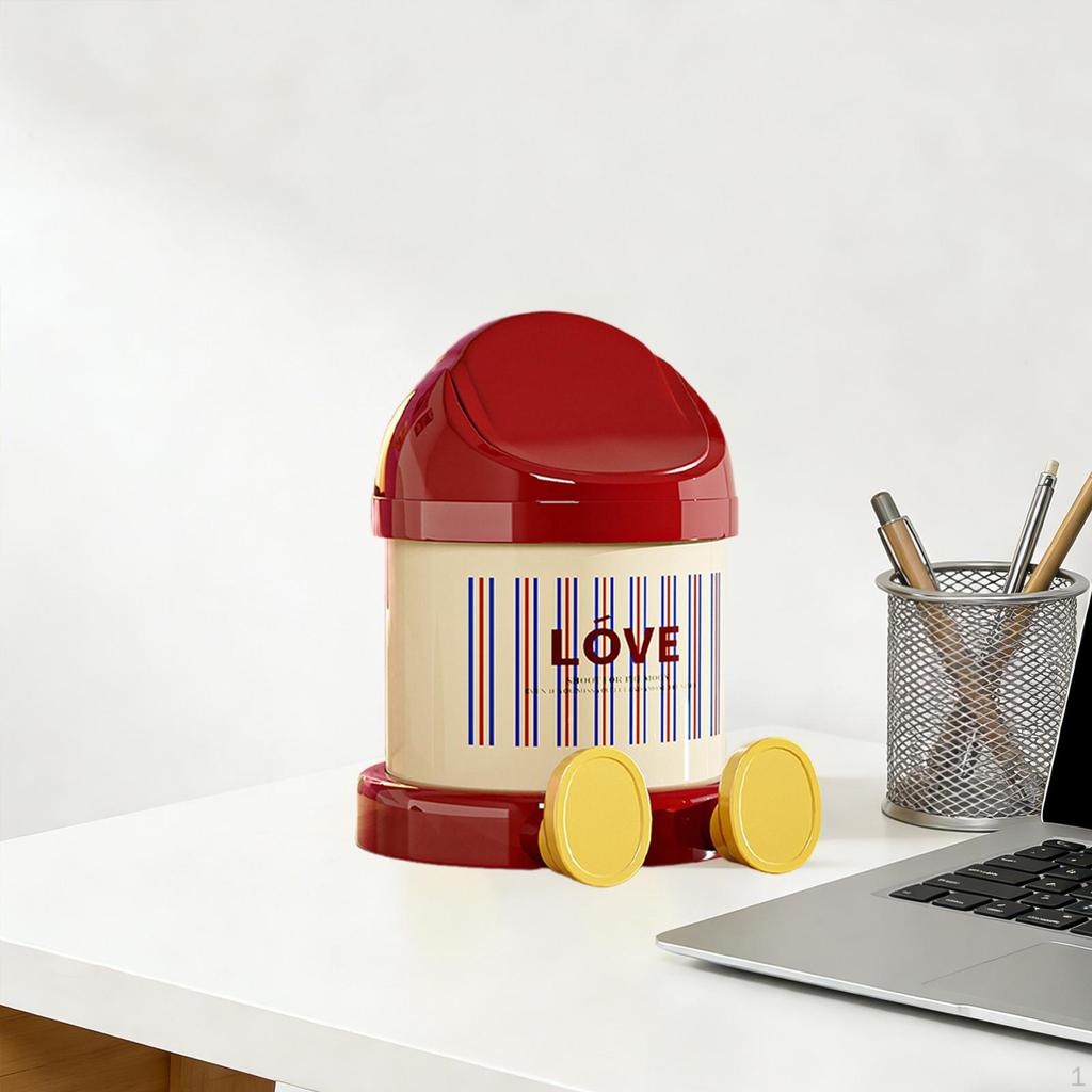 Desk Bin, Waste Storage Cute Bin with Lid for Living Room, , Vanity, Kitchen,