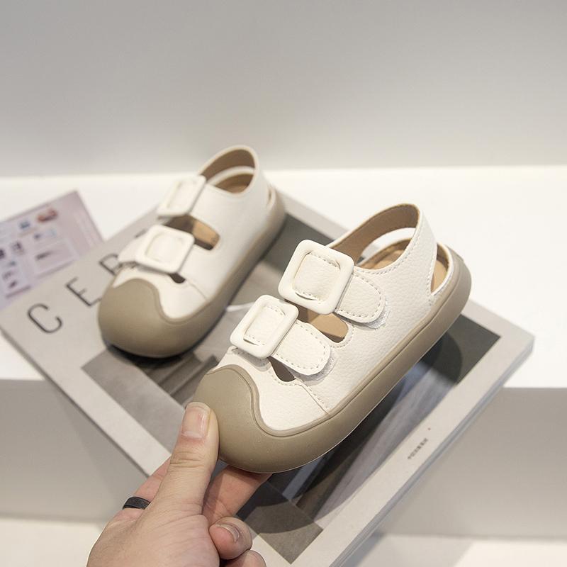 

Girls Flats Beach Shoes Toes Capped Double Hook&loop Boys Casual Shoes for Summer 2025 New Fashion Kids Beach Shoes Non-slip 22 бежевый
