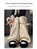 Women's White Mink Knit High-Waisted Fleece-Lined Wide-Leg Pants, 2024 Autumn/Winter Casual Floor-Length.