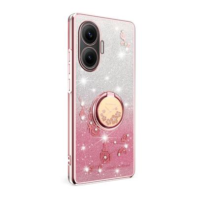 KADEM For Xiaomi Redmi Turbo 4 Pro 5G/Poco F7 5G Case Ring Kickstand TPU Flowers Phone Cover Gradient Glitter
