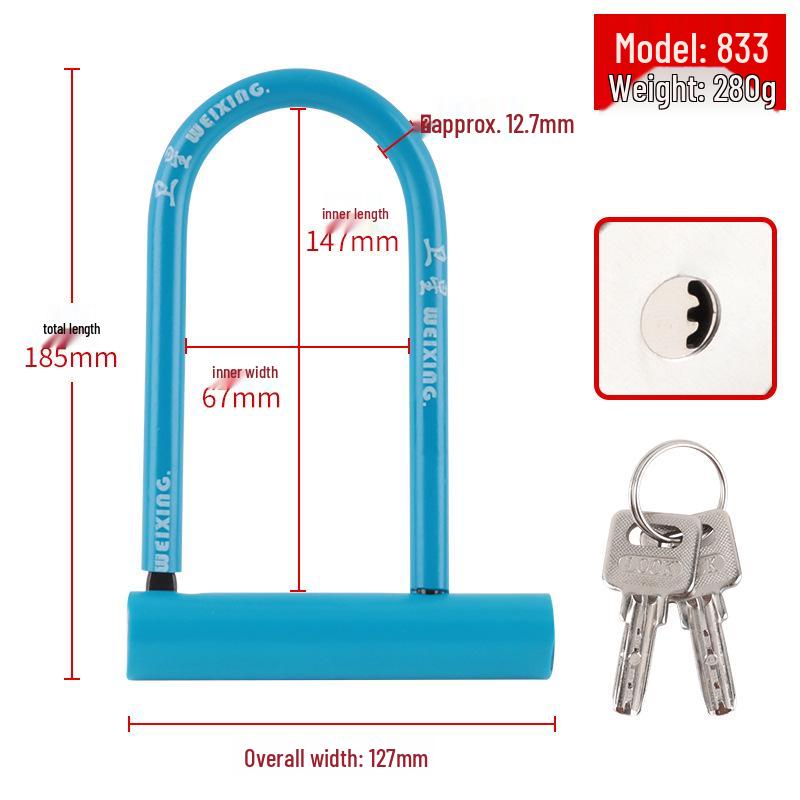 

U-образный электрический велосипедный и мотоциклетный противоугонный замок 833 (Blue, Purple Mixed Box, 48 per Box)