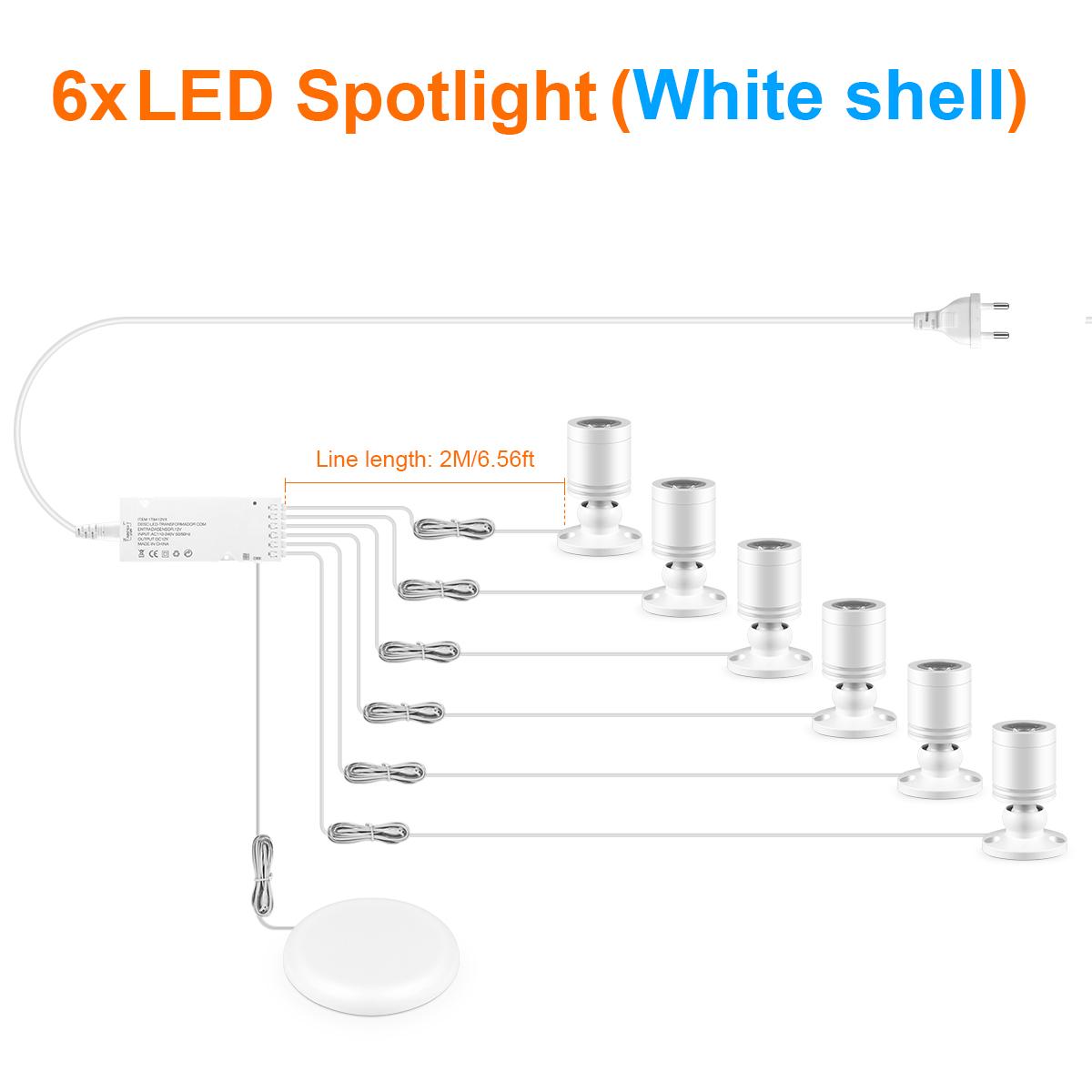 

Светодиодный точечный светильник с затемнением для винных витрин, освещение прожектора, сенсорный выключатель, блок питания 12 В 6PCS-White Shell