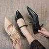 Small Size Women's Shoes 313233 Soft Leather Pointed Toe Nude High Heels, Plus Size 41 To 43 with a Low-heeled Work Shoe
