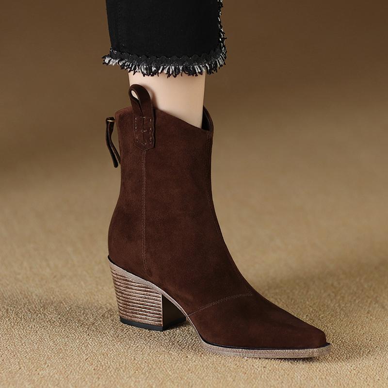 Fashion 2024 New Autumn Winter Genuine Leather Women Boots Fashion Pointed Toe Chelsea Boots Chunky High Heels Women Shoes Ankle Boots