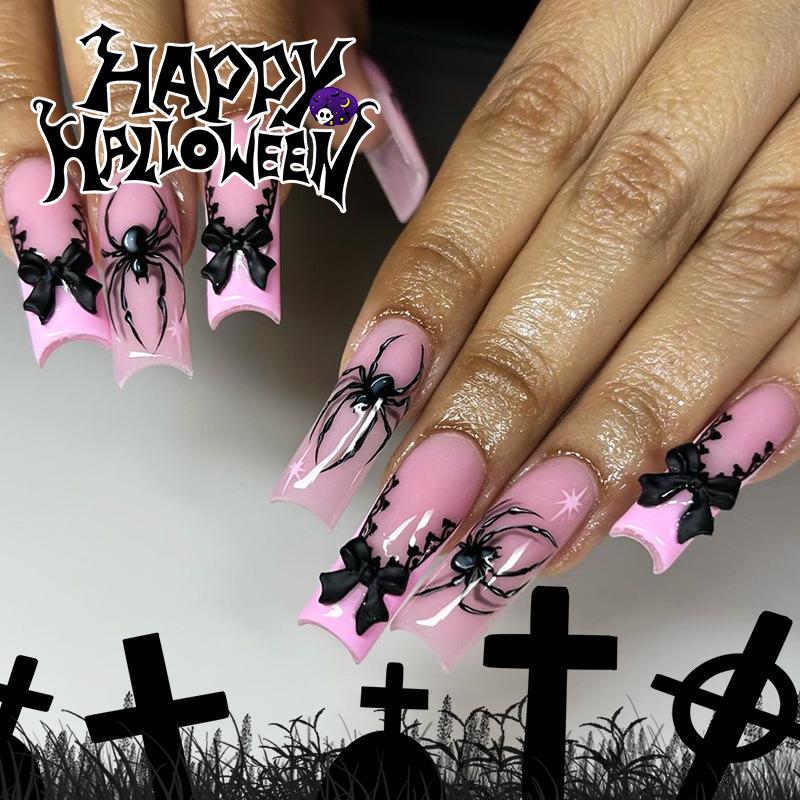 

Halloween Pink Translucent Spider Lace Nail Tips