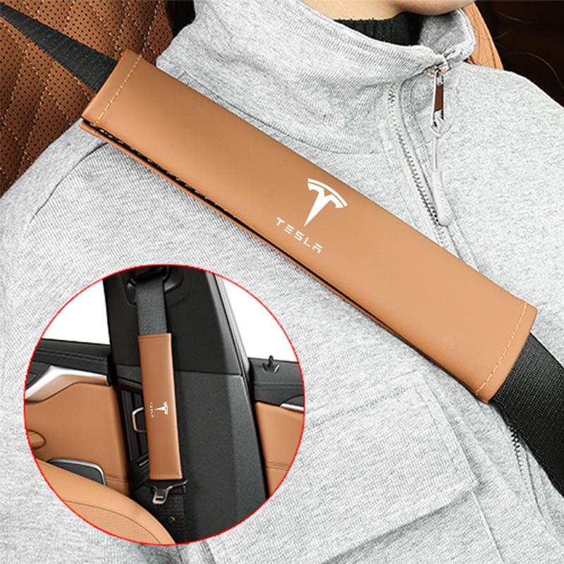 UDXKW1 Leather Car Seat Belt Protection Shoulder Pad Cover For Tesla Model 3 Y S X Cybertruck Juguete Roadster Coil Bonina SpaceX