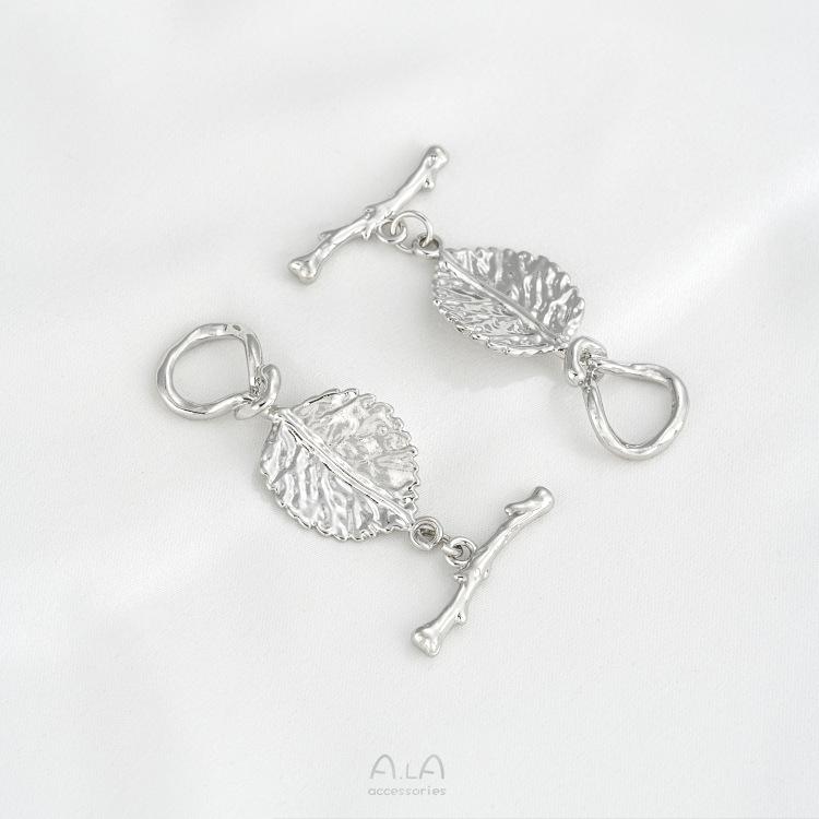14K Gold-Plated Thick Gold Leaf Branch and Tree Seed OT Buckle for DIY Handmade Necklace Accessories