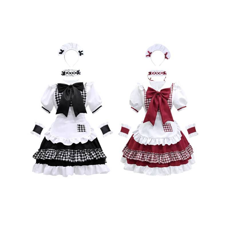 Lolita Girl Costume Dress With Puffy Sleeves And Large Bow For Halloween Cosplay