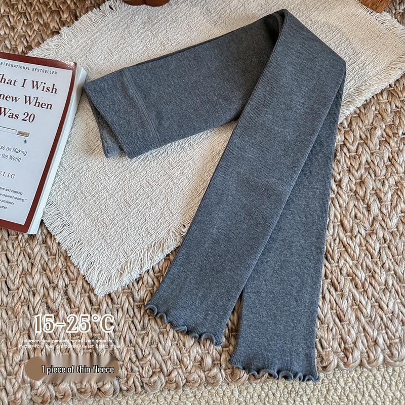 2025 Autumn/Winter Girls' Ruffle Edge Brushed Leggings - Solid Color, Versatile, Elastic Nine-Point Pants