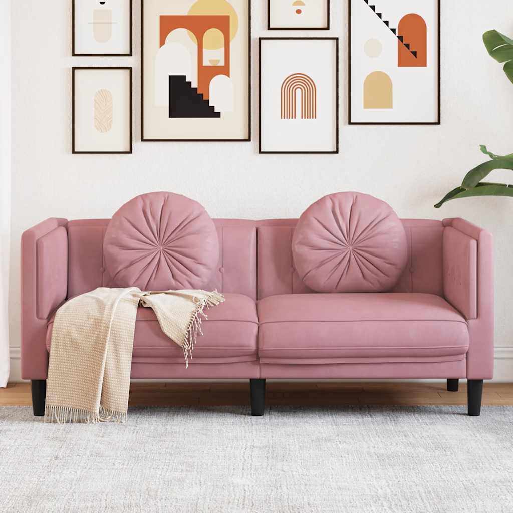 2 Seater Sofa with Cushions Pink Velvet