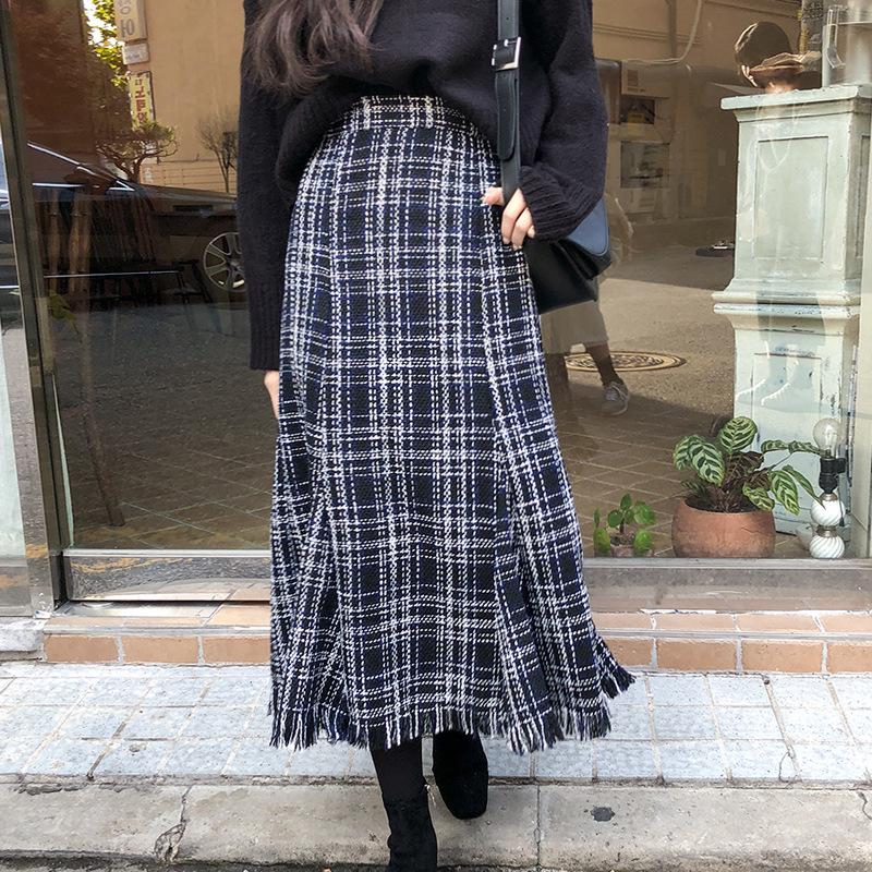 Women's High-Waist Fringe Pencil Skirt - Autumn/Winter Korean Style, Slim Fit, Mid-Length Pleated Umbrella Design