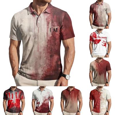 Men's Casual Short Sleeve Polo Shirt Halloween Inspired Print Button Down Collar Lightweight Summer Top