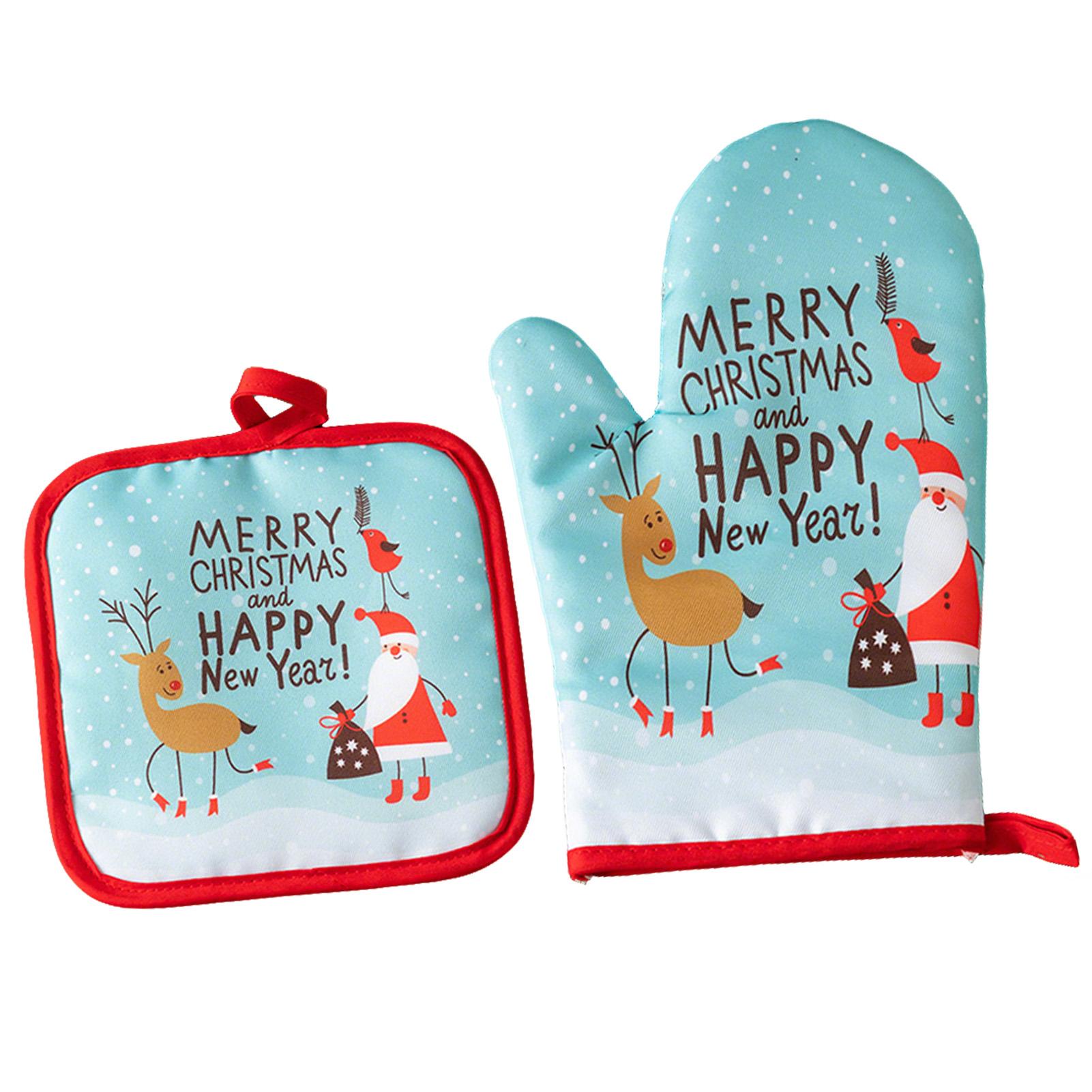Xmas Thickened Oven Gloves Kitchen Cooking Baking Anti-Scalding Heat Proof Protected Microwave Oven Gloves