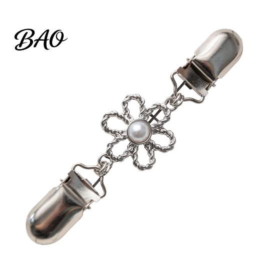 Pearl Embellished Dress Clip Vintage Sweater Clips for Women Girls, Retro Faux Pearl/Floral Cardigan Clips, Elegant Collar Waist Alteration