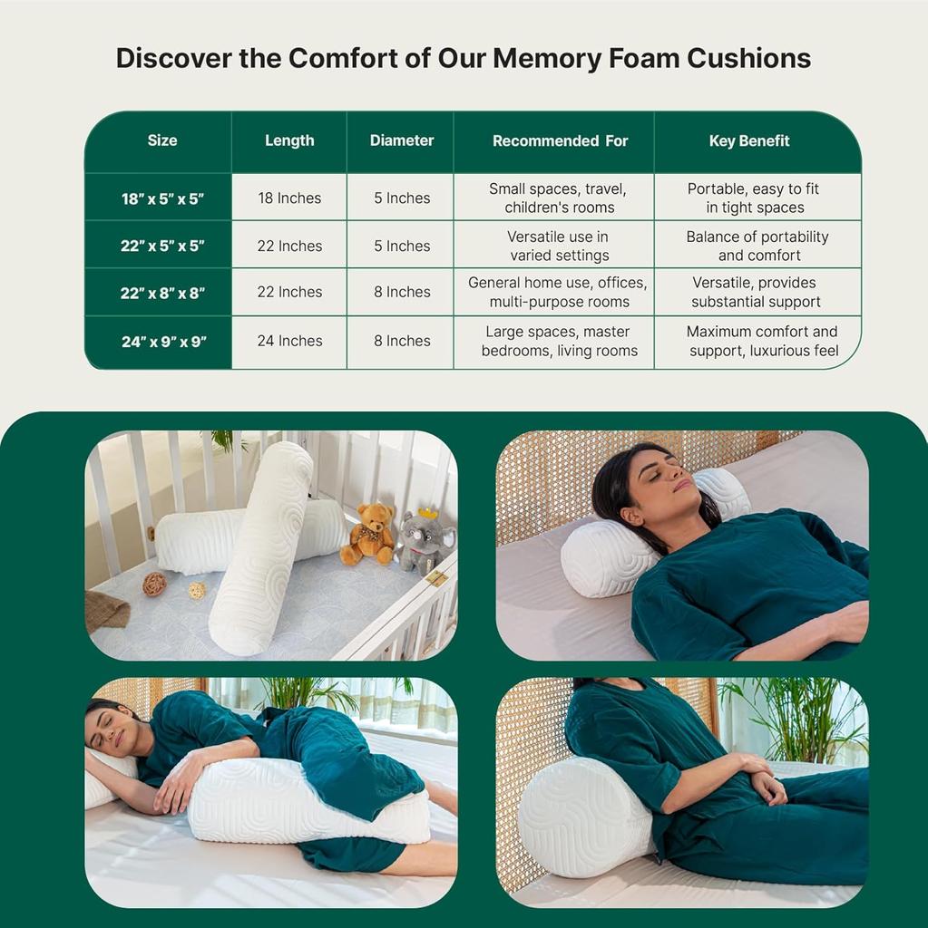 Memory Foam Bolster Pillow-Side Pillow for Sleeping-Round Pillow for Diwan, 45.72 X 12.7x 12.7 CM