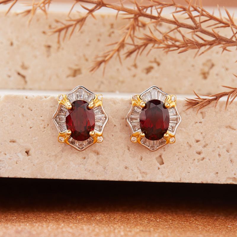S925 Sterling Silver Color Treasure Stud Earrings Women'S Natural Topaz Garnet Amethyst Citrine Ear Jewelry
