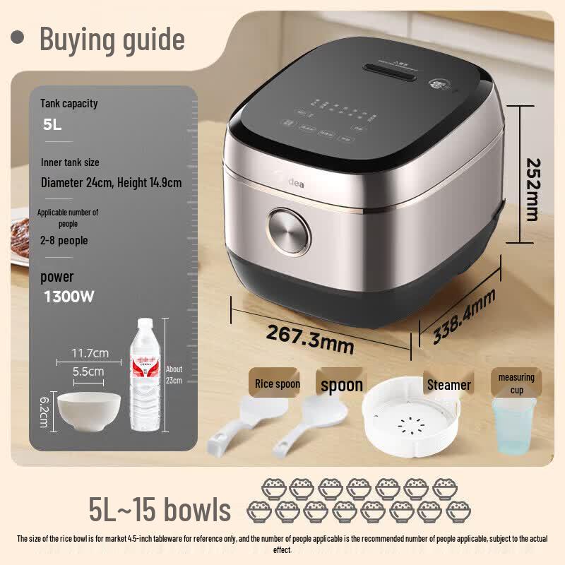 Midea Smart IH Rice Cooker with 316L Stainless Steel Pot, 5L CN plug (adapter included)