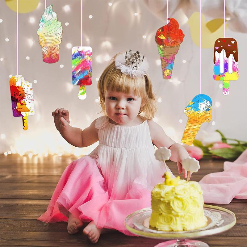40Pcs Wooden Ice Cream Cutouts Ornaments To Paint,Summer Decorations 8 Styles Diy Blank Unfinished Wood Cutouts Ornament