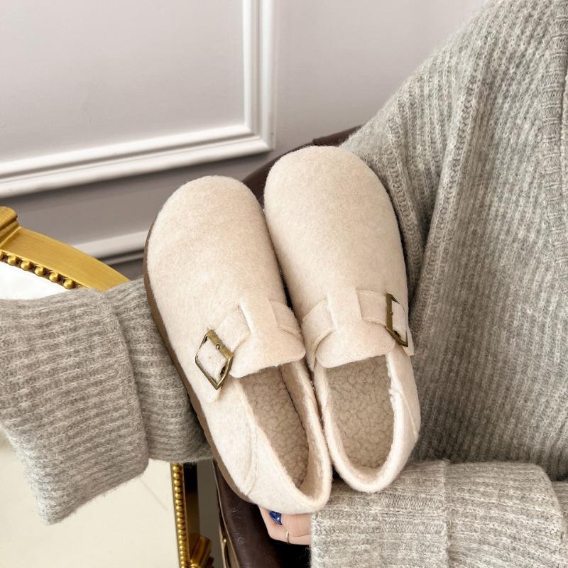 Winter new women's shoes wear retro velvet thickened warm flat two wear lazy casual shoes cotton shoes
