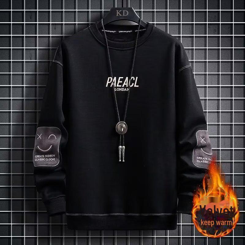 Stylish Men's Spring/Autumn Youth Sweatshirts: Velvet-Lined, Long-Sleeve, Loose Fit for High Schoolers