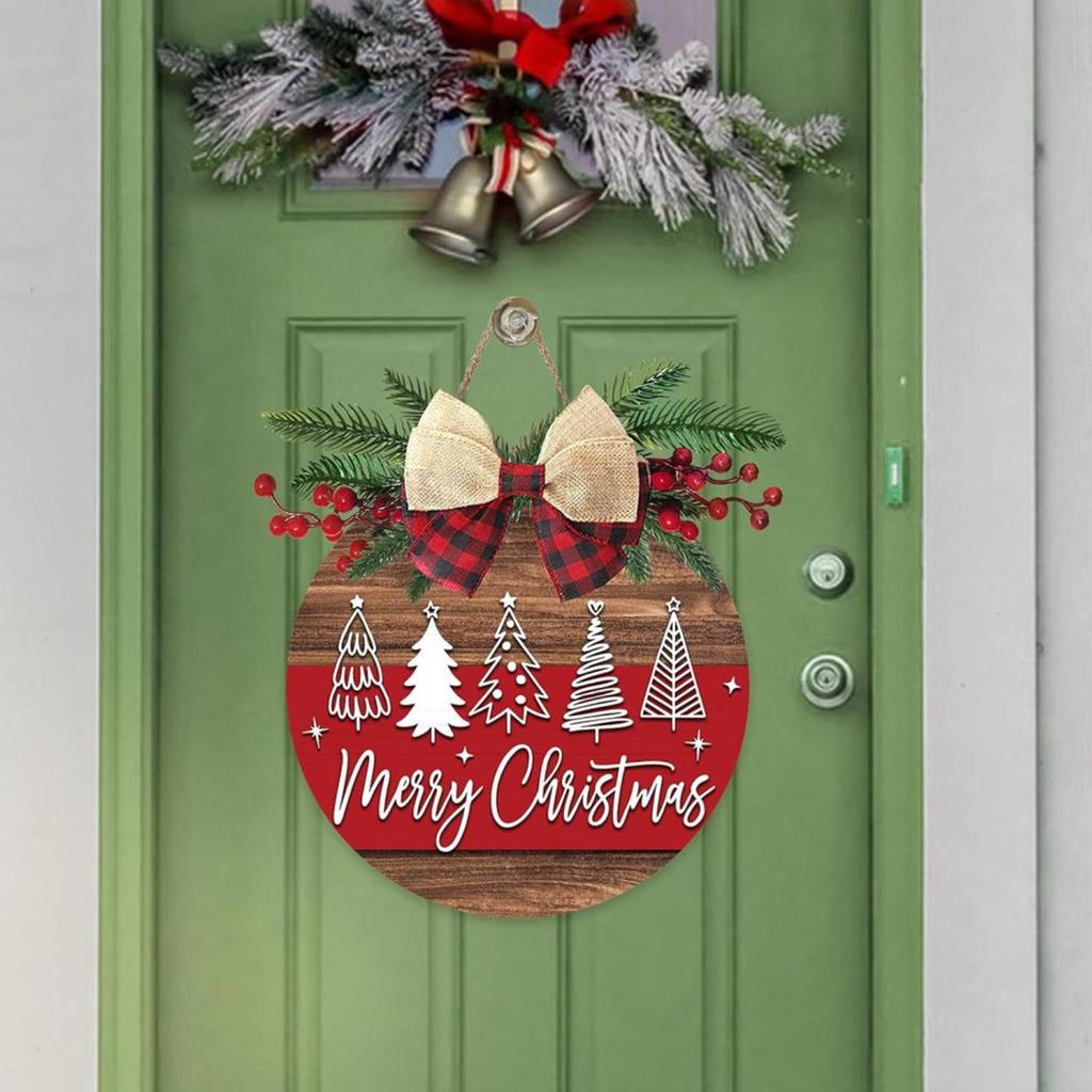 Christmas Signs 11.8 Inch Wooden Wreath With Bow Christmas Door Hanger For Porch Farmhouse Outdoor Wall Tree Fireplace Party New