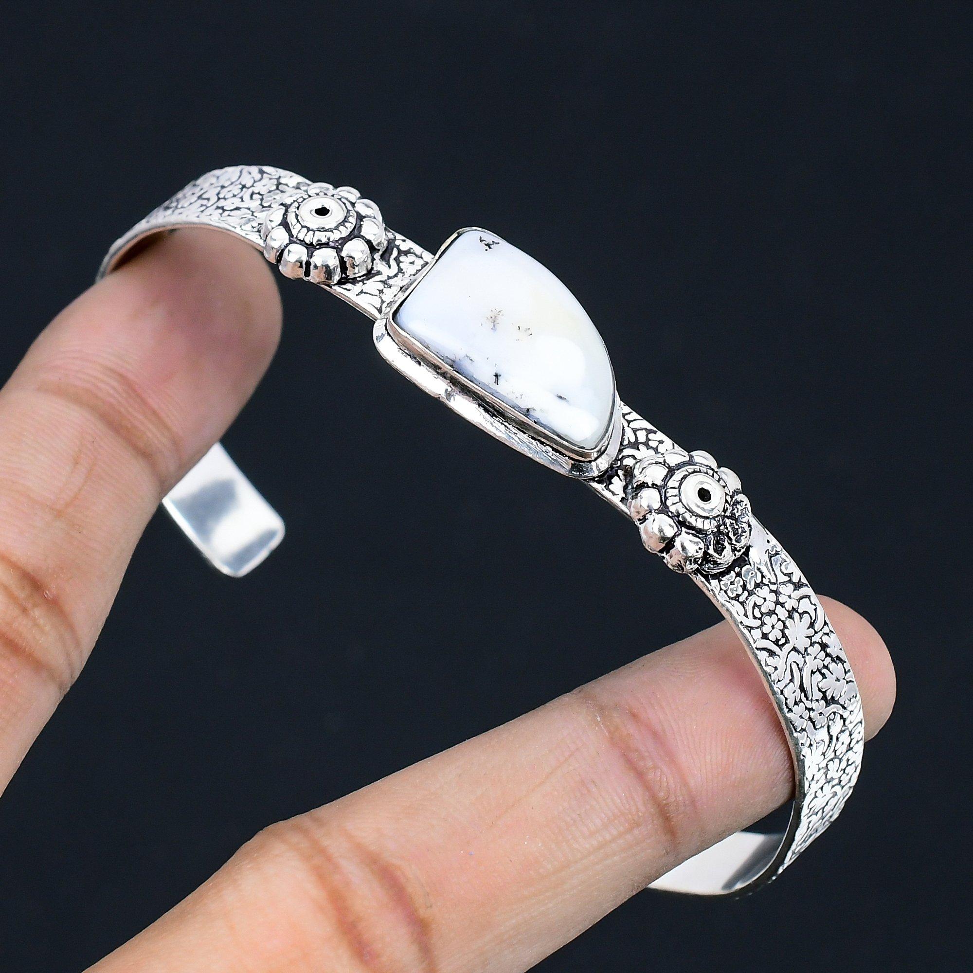 

Trillion Dendrite Opal Gemstone 925 Silver Birthday Art Deco New Bangle Bracelet Adjustable
