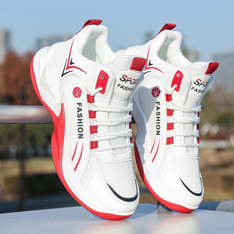 2025 Spring Men's High-Top Leather Basketball Sneakers - Red Mesh