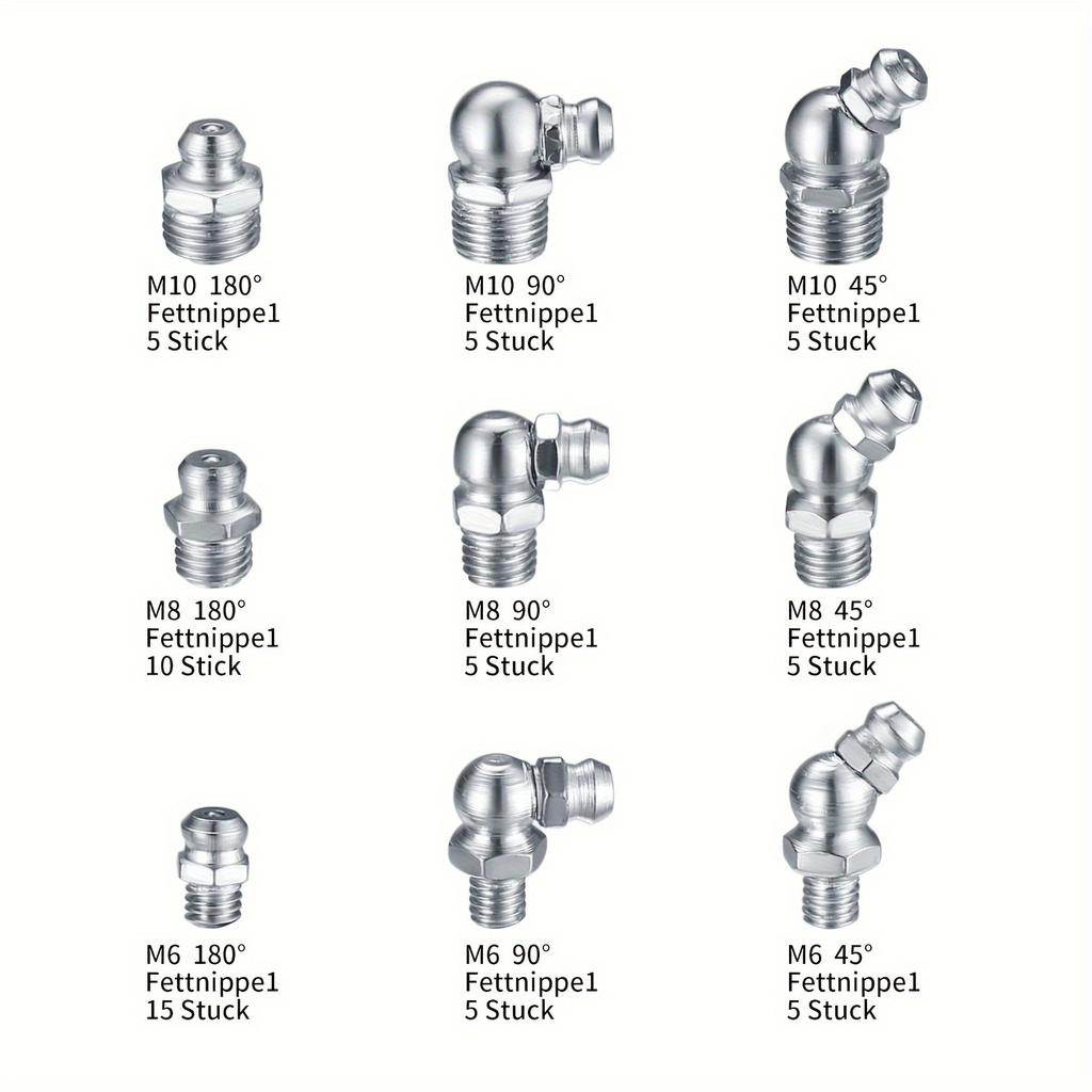 60 Pcs/set Metric Grease Fitting Kits,Including Straight and Angled Grease Fittings,for Lubricating Mechanical Components with Angled Grease Guns
