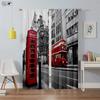 Black And White City Building 3D Printing Curtain Street View Building Red Bus Telephone Booth Simple Modern Decorative Curtain