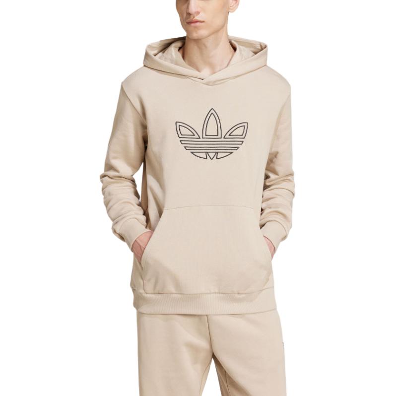 Adidas Originals Trefoil Hoodie FW24 Outline Series Fashion Comfortable Soft Hooded Sweatshirt Men Hoodies Beige JJ1505