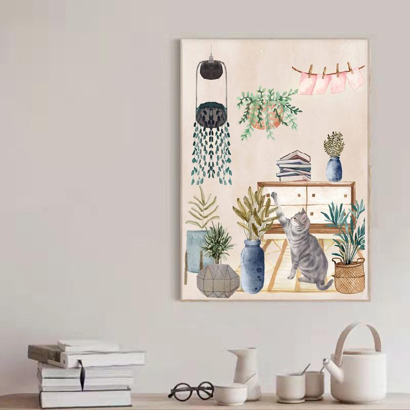 Modern Nordic Boho Monstera Vase Plantain Houseplant Wall Art Canvas Painting Posters And Prints Pictures For Living Room Decor
