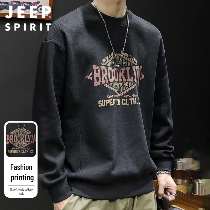 

JEEP SPIRIT Men s Letter Print Crew Neck Sweatshirt L