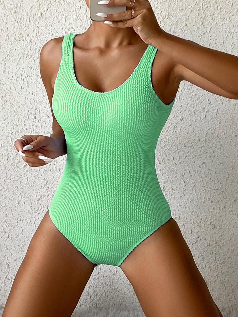 2024 European & American Multi-Color Candy One-Piece Women's Swimsuit In New Wrinkled Fabric