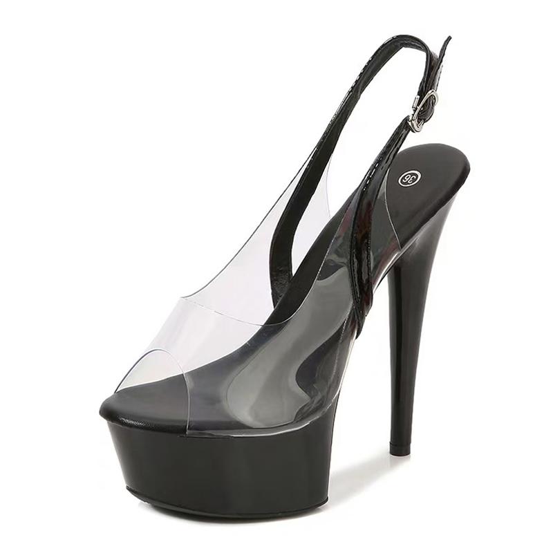PVC Průhledné Dámské Sandály s Páskem se Sponou Vzadu Sexy Peep Toe Slingback Vysoké Podpatky Párty Plesové Boty Platforma Sandalias