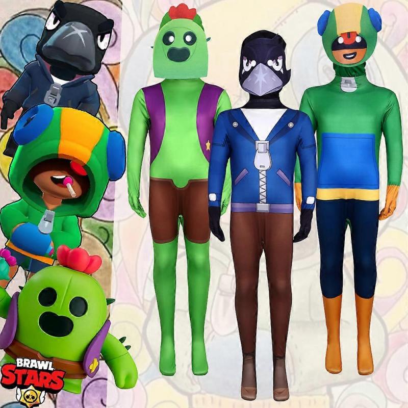 Halloween Brawl Stars Cosplay Costume Jumpsuit Game Character Roleplay Suit Spike Leon Crow Kids Adult