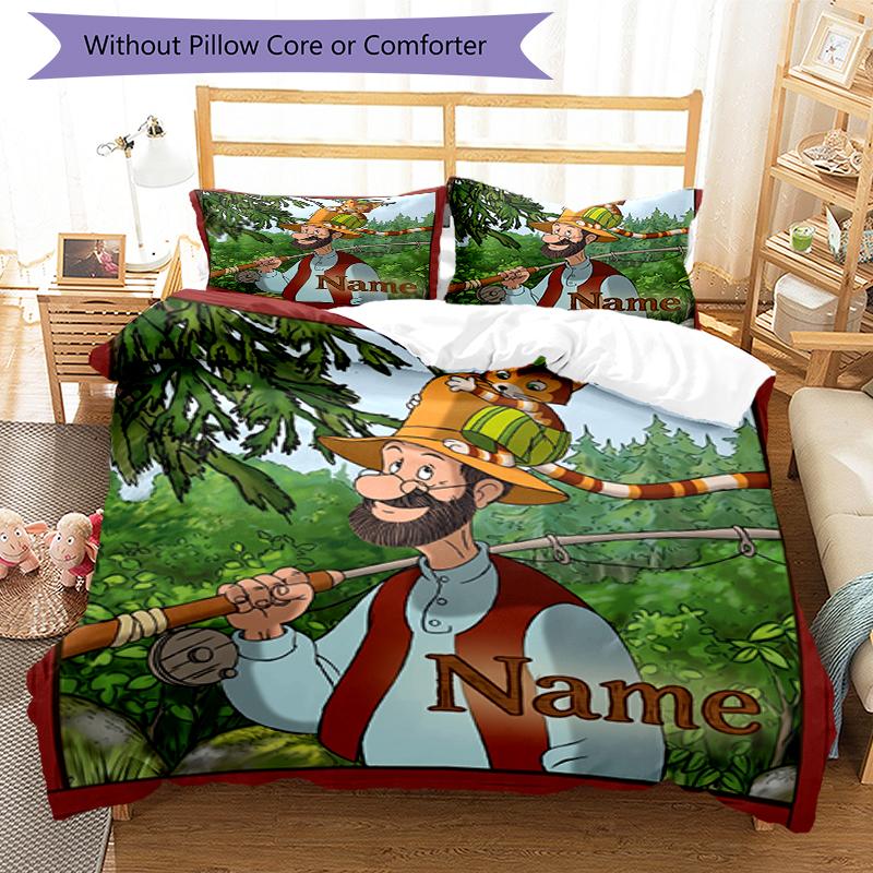 3Pcs Custom Name Pettson Findus Bedding Set Duvet Cover Closure Includes 1Duvet Cover 2Pillowcases Soft And Comfortable For All Seasons