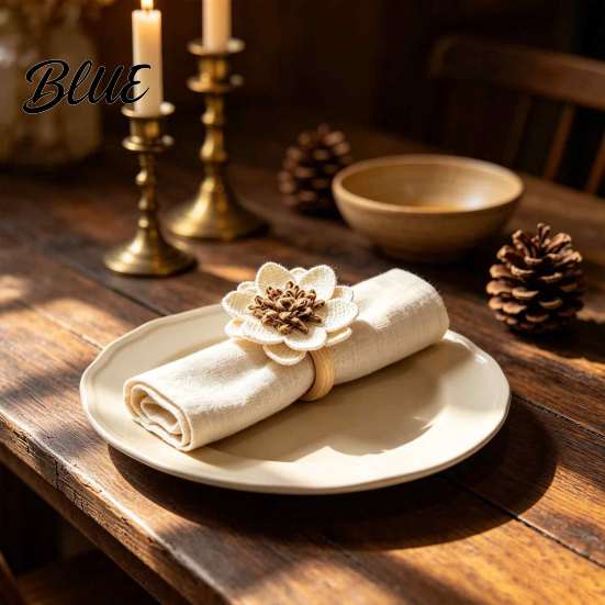 Floral Napkin Rings for Events 6Pcs Linen Flower Rings Wooden Ring Rustic Holders Wedding Table Setting Accessories Farmhouse Bridal Shower