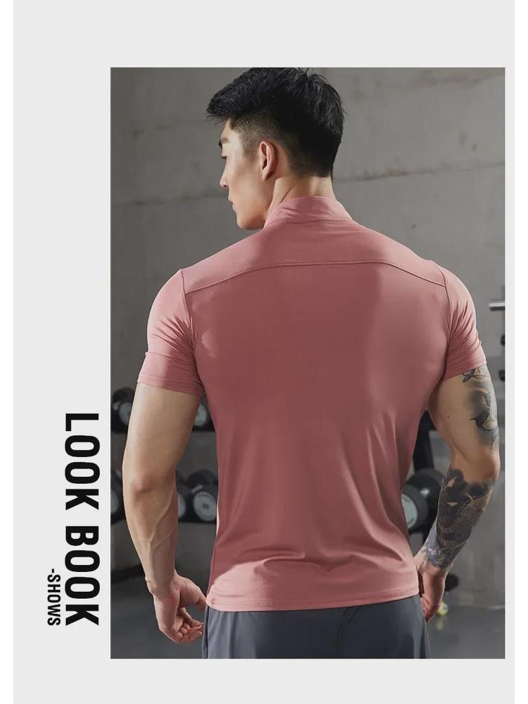 Men's Quick-Dry High Elastic Stand-Up Collar Fitness T-Shirt