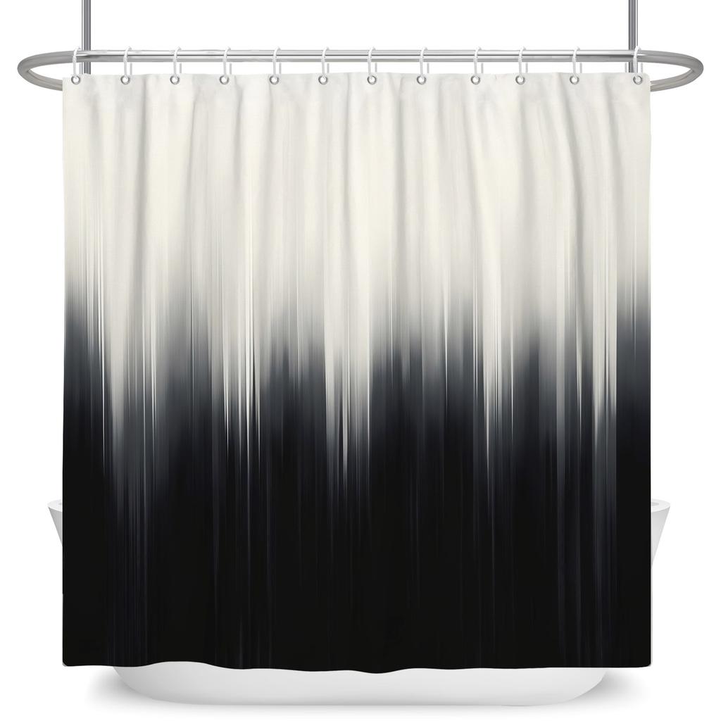 Modernes einfaches Duschvorhang-Set mit 12 Haken, einfarbig, Farbverlauf, abstrakt, elegant, wasserdicht, Polyester, Badezimmer-Vorhang-Dekor