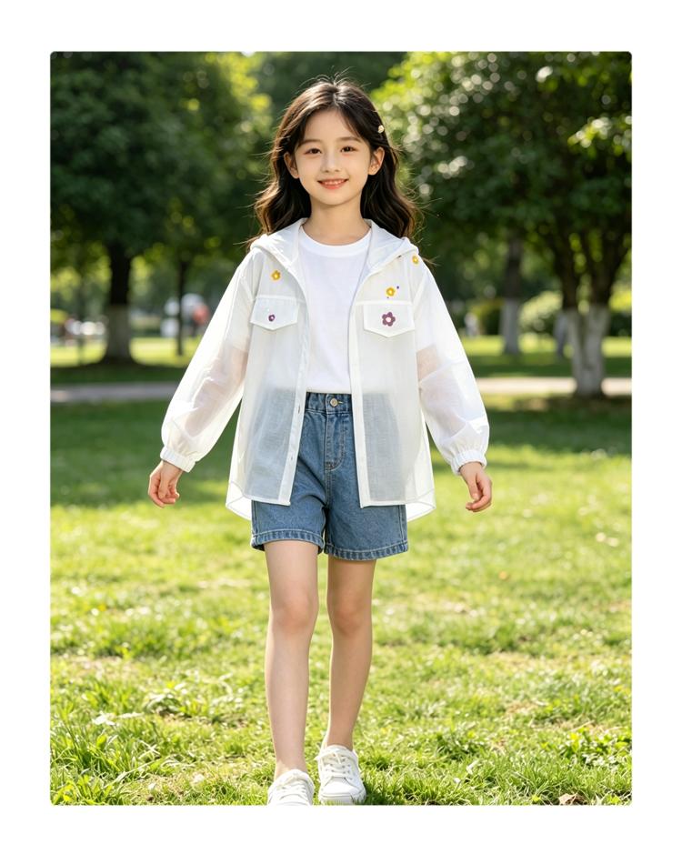 Girls' Skin Clothes Summer New Hooded Lightweight Breathable Jacket