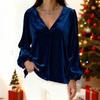 Women Tops V Neck Lantern Long Sleeve Solid Color Casual Tops Loose