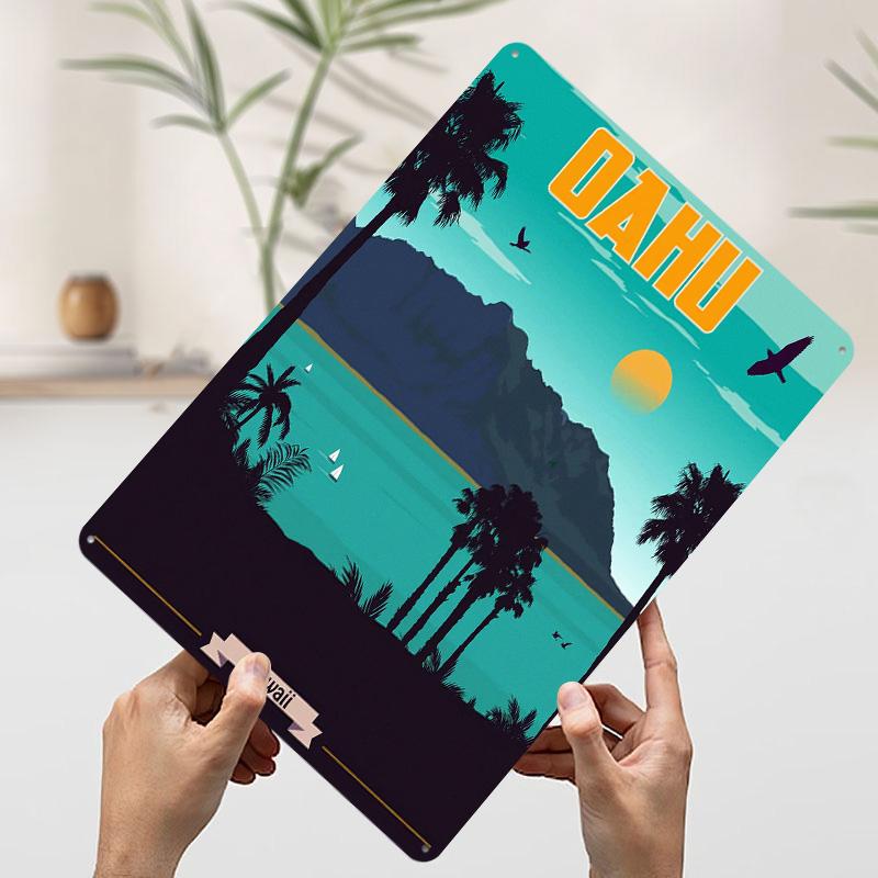 

Oahu Hawaii Travel Poster Customized Wall Art Vintage Metal Signs Retro Tin Plaque for Man Cave Bathroom Decor Office Decoration 7.9x11.8In(20x30cm)